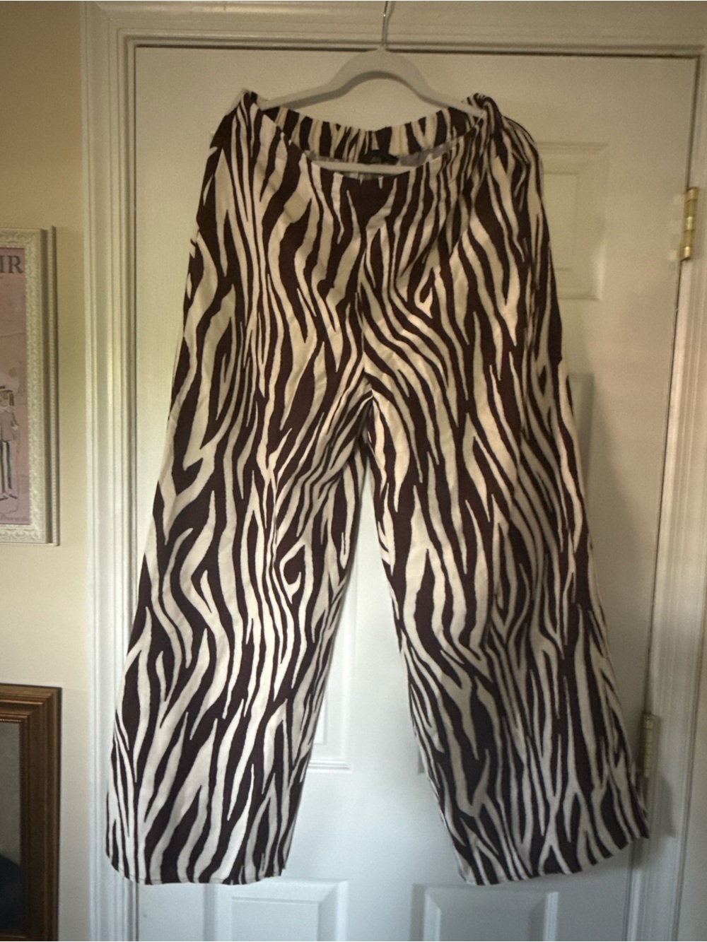 Zara Zebra-Print Wide Leg Pants - Ivory and Dark Brown